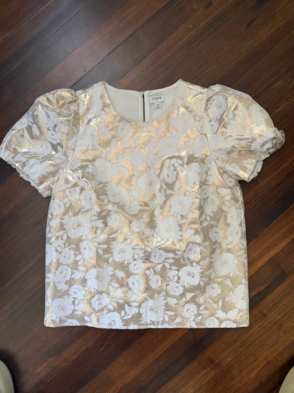 J.Crew Jacquard Puff-Sleeve Top Ivory Gold